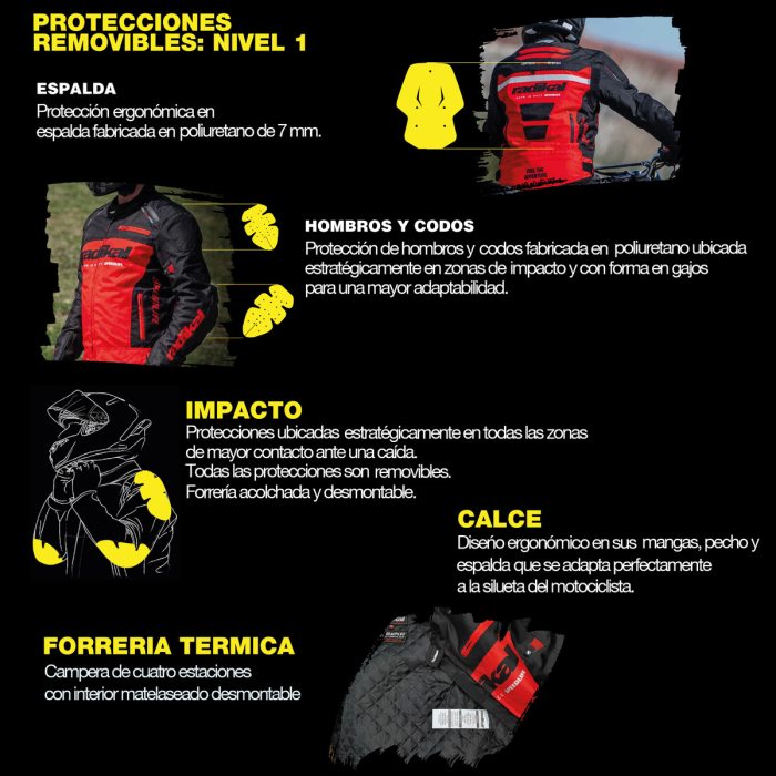 Campera Moto Radikal Ride Impermeable Proteccion Desmontable - Imagen 8